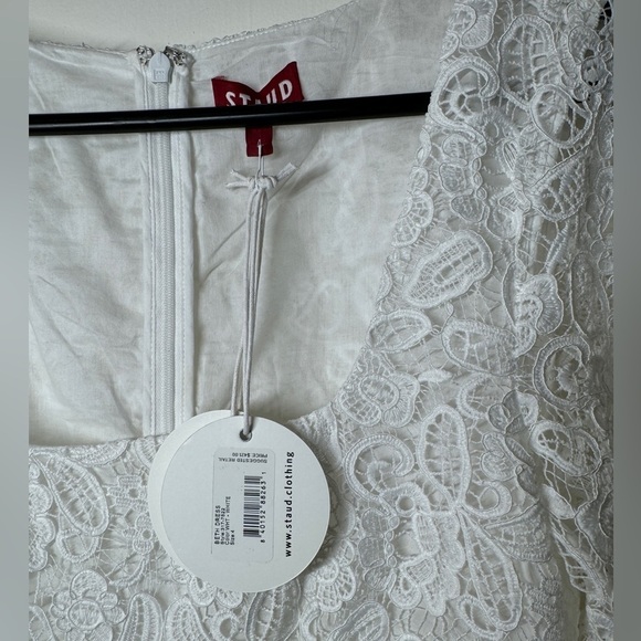 NWT STAUD Beth White Floral Guipure Lace Retro Flare Sleeve Square Neck Dress 4 - Picture 9 of 17
